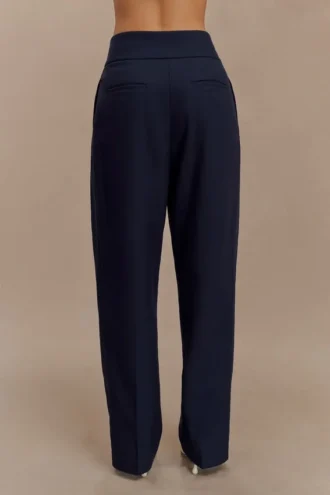 Pantaloni a vita alta con pieghe Penelope – Blu navy scuro Pantaloni a vita alta con pieghe Penelope – Blu navy scuro