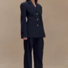 Pantaloni a vita alta con pieghe Penelope – Blu navy scuro Pantaloni a vita alta con pieghe Penelope – Blu navy scuro