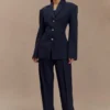 Pantaloni a vita alta con pieghe Penelope – Blu navy scuro Pantaloni a vita alta con pieghe Penelope – Blu navy scuro