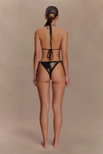 Slip bikini all’uncinetto Huntleigh – Stampa Sunshine nera e dorata