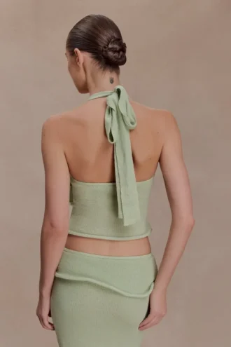 Top a giro collo in maglia intrecciata Samira – Verde pastello