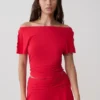 Top a maniche corte con balza in modal Talise – Rosso Top a maniche corte con balza in modal Talise – Rosso