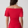 Top a maniche corte con balza in modal Talise – Rosso Top a maniche corte con balza in modal Talise – Rosso