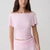 Top a maniche corte con volant in modal Talise – Rosa balletto