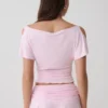 Top a maniche corte con volant in modal Talise – Rosa balletto