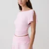 Top a maniche corte con volant in modal Talise – Rosa balletto