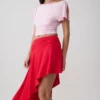 Top a maniche corte con volant in modal Talise – Rosa balletto