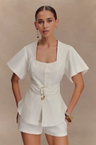 Top a maniche corte in cotone Liberty – Bianco Top a maniche corte in cotone Liberty – Bianco