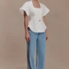 Top a maniche corte in cotone Liberty – Bianco Top a maniche corte in cotone Liberty – Bianco