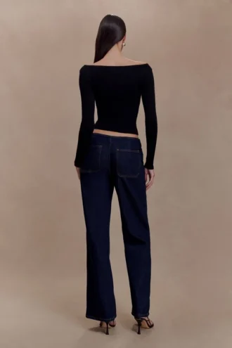 Top a maniche lunghe a coste in lana merino Paedyn – Nero