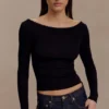 Top a maniche lunghe a coste in lana merino Paedyn – Nero Top a maniche lunghe a coste in lana merino Paedyn – Nero