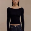 Top a maniche lunghe a coste in lana merino Paedyn – Nero Top a maniche lunghe a coste in lana merino Paedyn – Nero