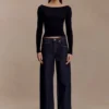 Top a maniche lunghe a coste in lana merino Paedyn – Nero Top a maniche lunghe a coste in lana merino Paedyn – Nero