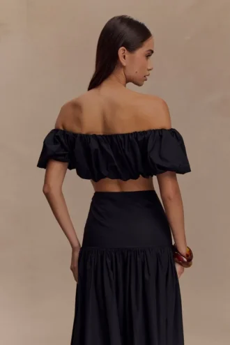 Top a palloncino con spalle scoperte autunnale – Nero