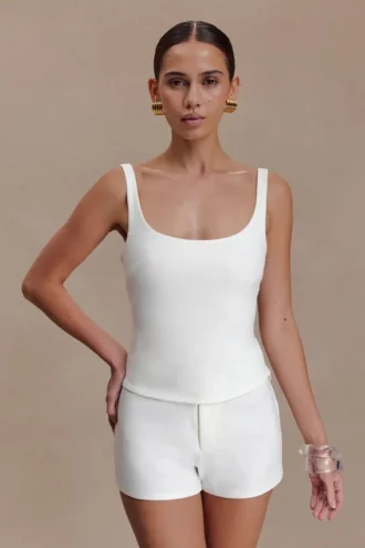 Top a spalline in crêpe elasticizzato Blanca – Bianco