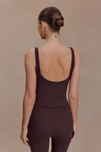 Top a spalline in crêpe elasticizzato Blanca – Cioccolato