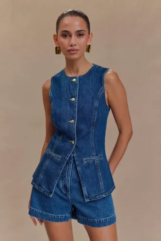 Top abbottonato in Denim Abel – Blu scuro