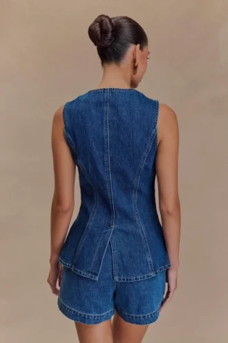 Top abbottonato in Denim Abel – Blu scuro