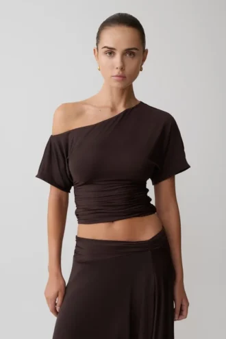 Top aderente con spalle scoperte Luu – Cioccolato fondente