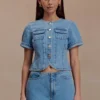 Top aderente in Denim a maniche corte Marge – Blu classico Top aderente in Denim a maniche corte Marge – Blu classico