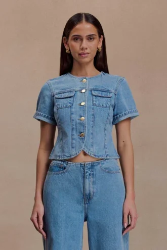 Top aderente in Denim a maniche corte Marge – Blu classico