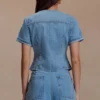 Top aderente in Denim a maniche corte Marge – Blu classico Top aderente in Denim a maniche corte Marge – Blu classico