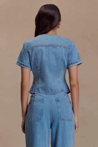 Top aderente in Denim a maniche corte Marge – Blu classico