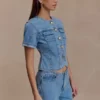 Top aderente in Denim a maniche corte Marge – Blu classico Top aderente in Denim a maniche corte Marge – Blu classico