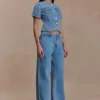 Top aderente in Denim a maniche corte Marge – Blu classico Top aderente in Denim a maniche corte Marge – Blu classico