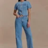 Top aderente in Denim a maniche corte Marge – Blu classico Top aderente in Denim a maniche corte Marge – Blu classico