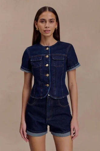 Top aderente in Denim a maniche corte Marge – Blu indaco