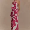 Top con scollo a cappuccio in chiffon Katalina – Stampa Deco Fleur rossa
