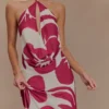 Top con scollo a cappuccio in chiffon Katalina – Stampa Deco Fleur rossa