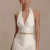 Top con scollo a V arricciato Makena – Bianco Opale