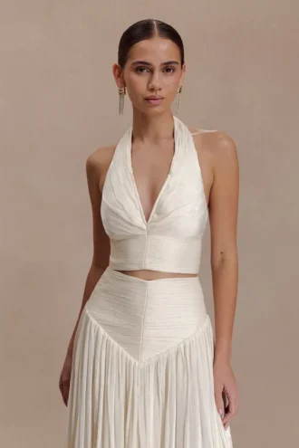 Top con scollo a V arricciato Makena – Bianco Opale Top con scollo a V arricciato Makena – Bianco Opale