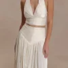 Top con scollo a V arricciato Makena – Bianco Opale
