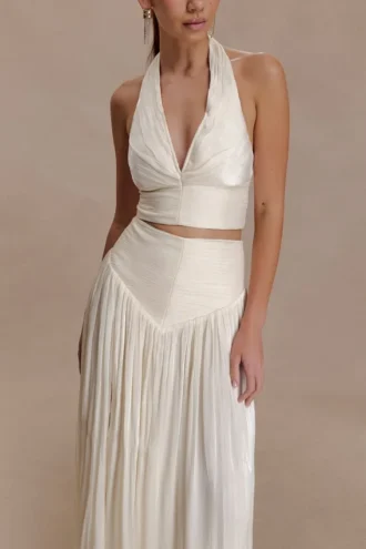Top con scollo a V arricciato Makena – Bianco Opale Top con scollo a V arricciato Makena – Bianco Opale