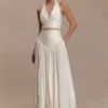 Top con scollo a V arricciato Makena – Bianco Opale