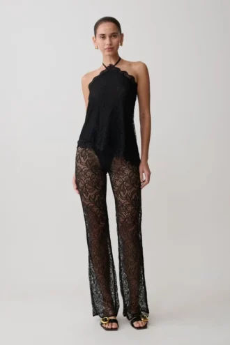 Pantaloni a gamba larga in pizzo Theodosia – Nero Pantaloni a gamba larga in pizzo Theodosia – Nero
