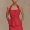 Top halter con peplo in lino Kallie – Rosa bruciato Top halter con peplo in lino Kallie – Rosa bruciato