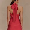 Top halter con peplo in lino Kallie – Rosa bruciato Top halter con peplo in lino Kallie – Rosa bruciato