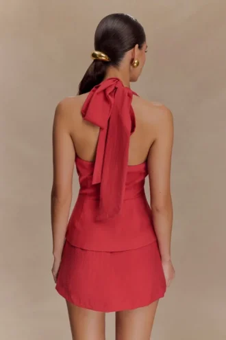 Top halter con peplo in lino Kallie – Rosa bruciato