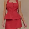 Top halter con peplo in lino Kallie – Rosa bruciato Top halter con peplo in lino Kallie – Rosa bruciato