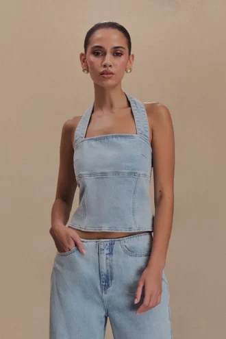 Top halter in Denim Dayna – Azzurro