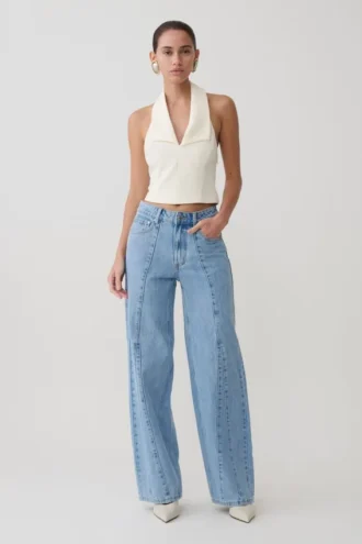 Jeans in Denim a vita media e gamba larga Roy – Blu classico