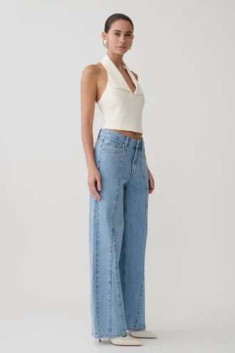Jeans in Denim a vita media e gamba larga Roy – Blu classico