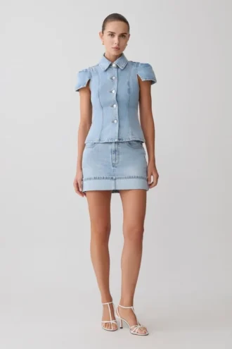 Top in Denim a maniche corte Bently – Blu chiaro slavato