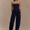 Top in Denim con bordi smerlati senza spalline Oakley – Blu indaco