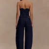Top in Denim con bordi smerlati senza spalline Oakley – Blu indaco