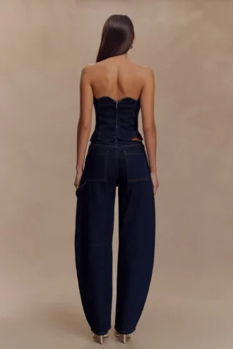 Top in Denim con bordi smerlati senza spalline Oakley – Blu indaco
